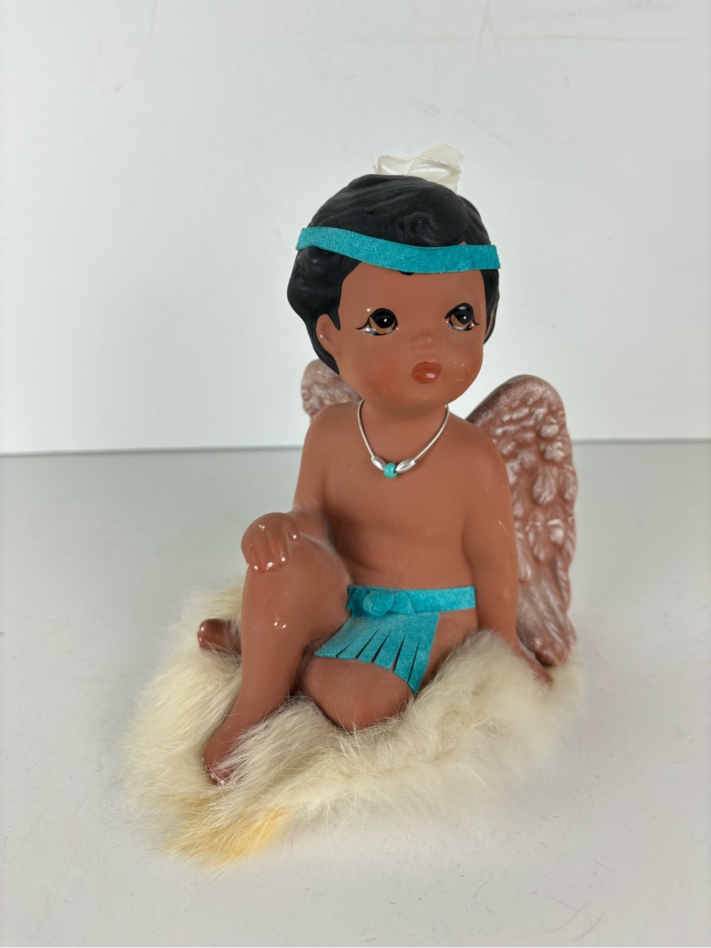 Vintage Collectible Indian Angel Boy-Little Star-Border Rose on Fur Rug